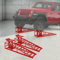 Vertlley 2Pcs Car Ramps with 5t/11050 lb, Heavy-Duty Steel Vehicle Ramps, Portable Car Lift , Built-in Hydraulic Jack, Red