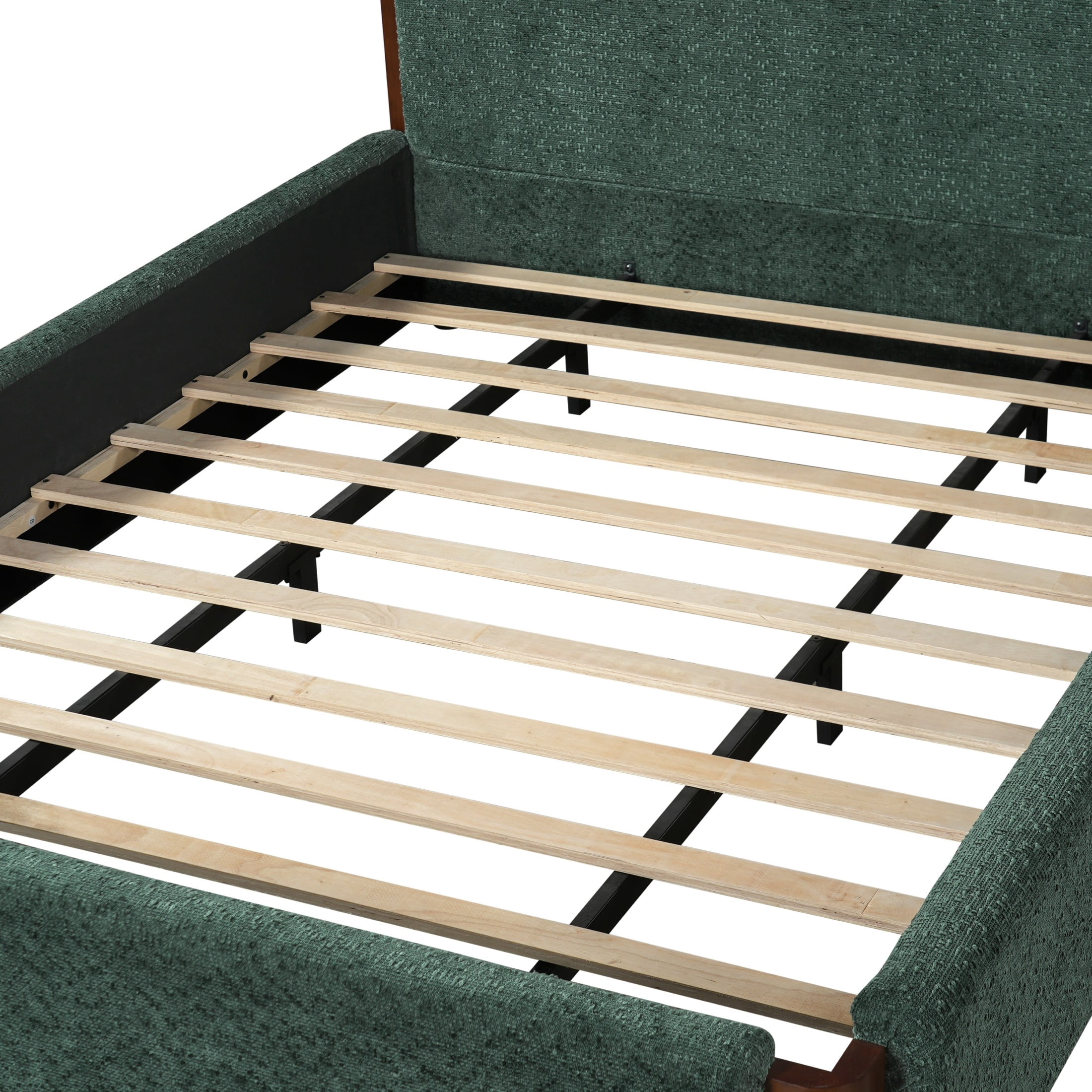 Christopher Knight Home Modern Queen Chenille Upholstered Platform Bed Frame with Wood Accents, Green
