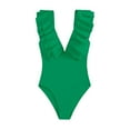 thumbnail image 4 of Ersazi Bathing Suit for Women Solid Color Swimwear High Waist Swimwear On Clearance Green S, 4 of 6