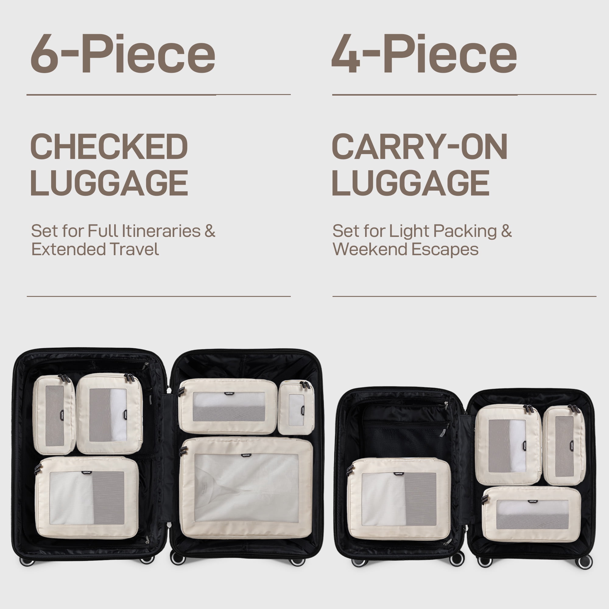 EPICKA TripCozy Compression Packing Cubes - 4 Set Durable Travel Organizer Bags with Mesh Top for Carry on (Beige)