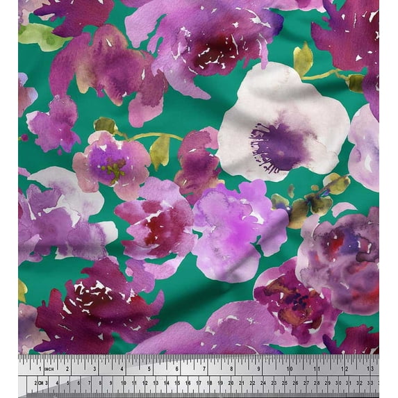 Soimoi polyester Crepe Fabric Flower Watercolor Printed Craft Fabric by the Yard 52 Inch Wide