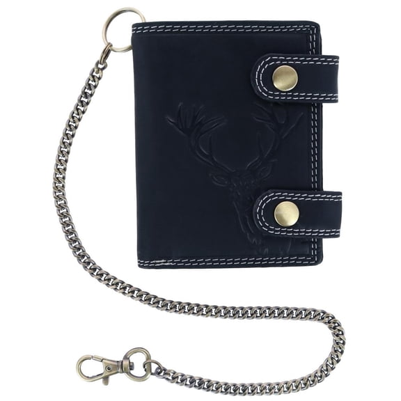 CTM  Leather Deer Zip Around RFID Chain Wallet (Men)