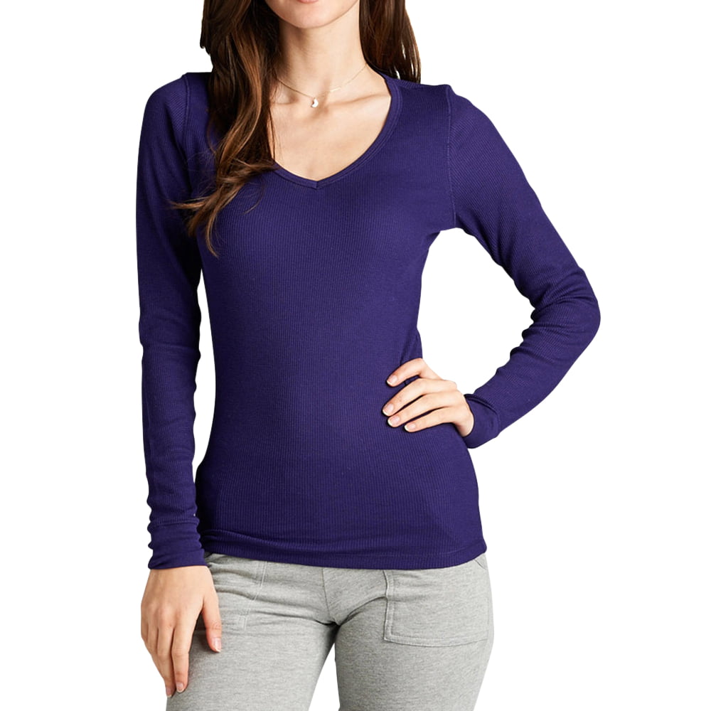 TheLovely - Women Long Sleeve V-Neck Thermal Tee Shirt Top - Walmart ...