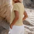 thumbnail image 3 of Yigetop Women's Cotton Linen Button down Shirts V Neck Short Sleeve Loose Fit Breathable Lightweight Solid Color Casual Daily Wear Comfy Summer Tops Khaki XL, 3 of 4