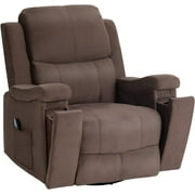 BestMassage Massage Recliner Chair Rocking Swivel Chair with Heated Massage Ergonomic Lounge 360 Degree Swivel Single Sofa Seat and Two Hidden Cup Holders (Fabric, Brown)