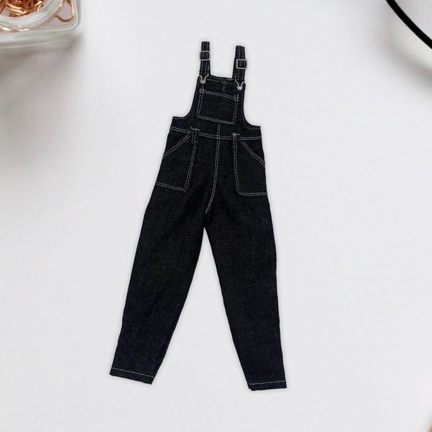 Pantalones de figura de mujer a escala 1:6, overoles de mezclilla, accesorios de cosplay, decoración de muñecas, pantalones en miniatura para figuras negro