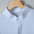 thumbnail image 5 of YLSDY New summer arrivals Mens Cotton Linen Shirts Button Down High Neck Short Sleeve Summer Loose Casual Daily Plus Size Blouse Tops Light Blue L, 5 of 9