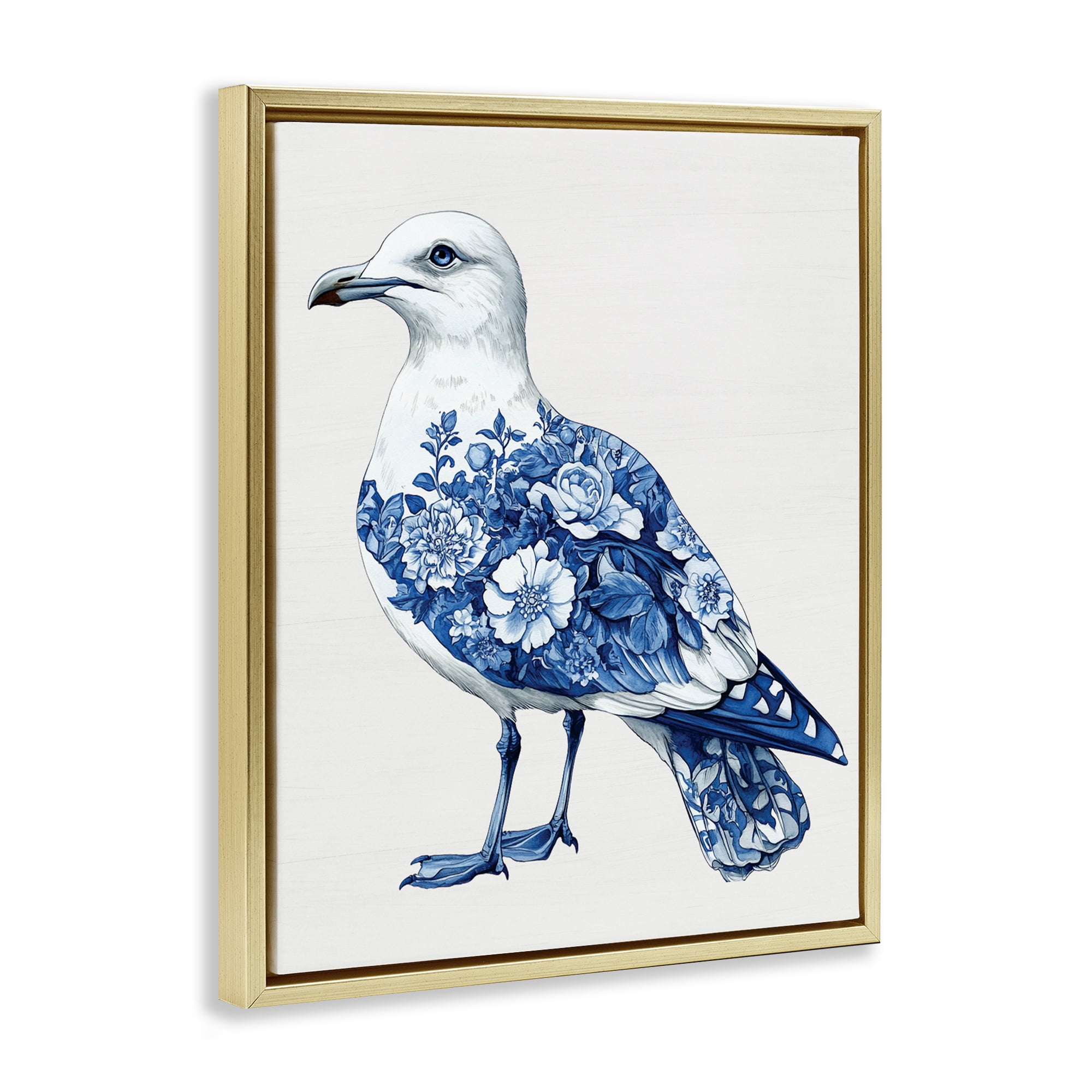 Funky Toile Seagull Gold Framed Floater Canvas Wall Art, design by Lettered and Lined
