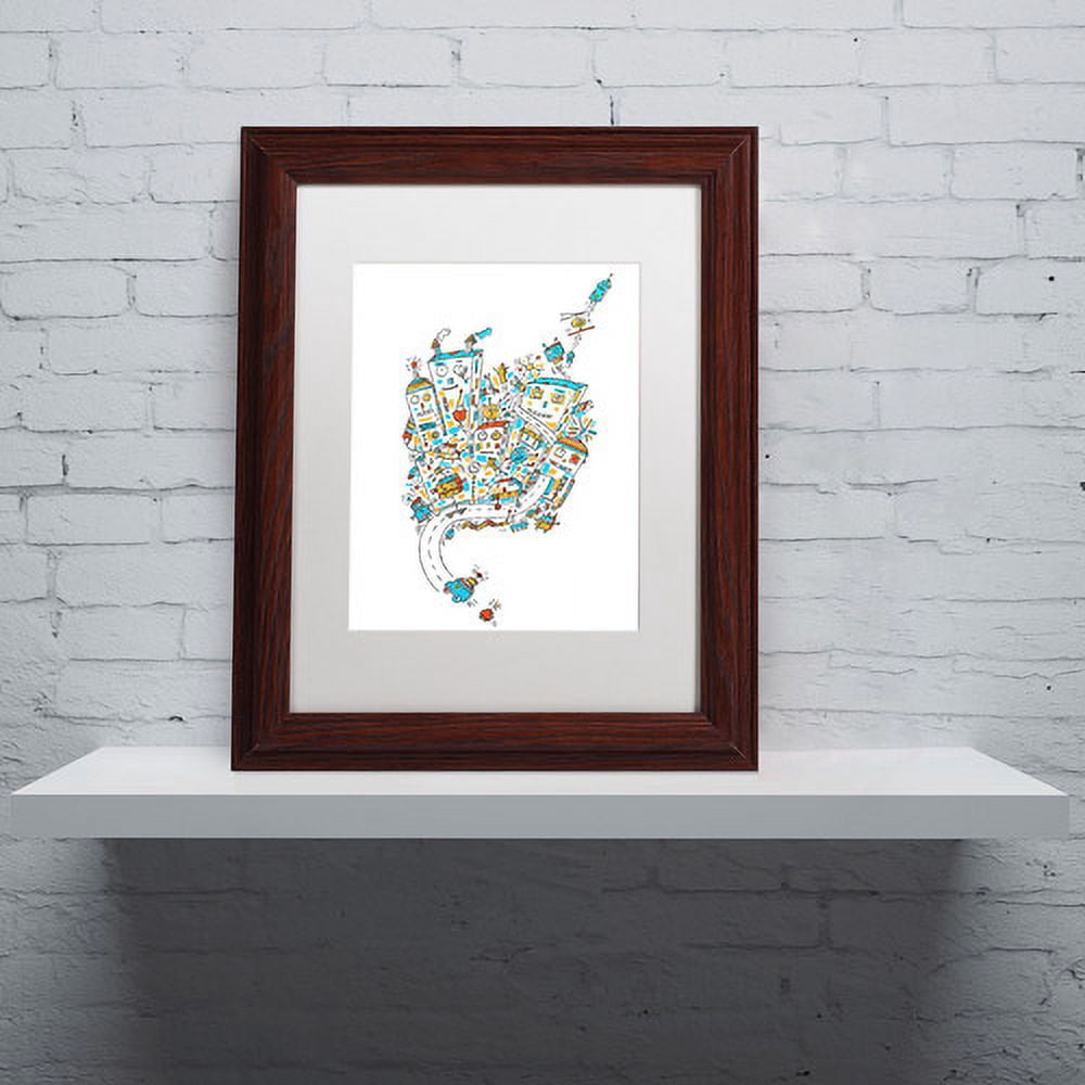 Trademark Fine Art "Robot City" Canvas Art by Carla Martell, White Matte, Wood Frame