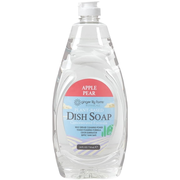Ginger Lily Farms Botanicals Plant-Based Liquid Dish Soap, Concentrated Formula with Max Grease Cleaning Power, Cruelty-Free, Apple Pear Scent, 24 Fl Oz