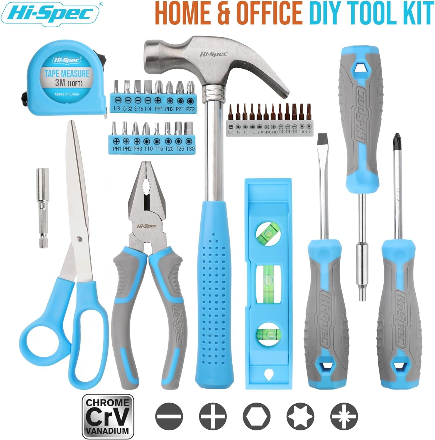 Hi-Spec 42pcs Blue Small Basic Tool Kit for Household – Compact DIY Set for Home, Office & Dorm Repairs