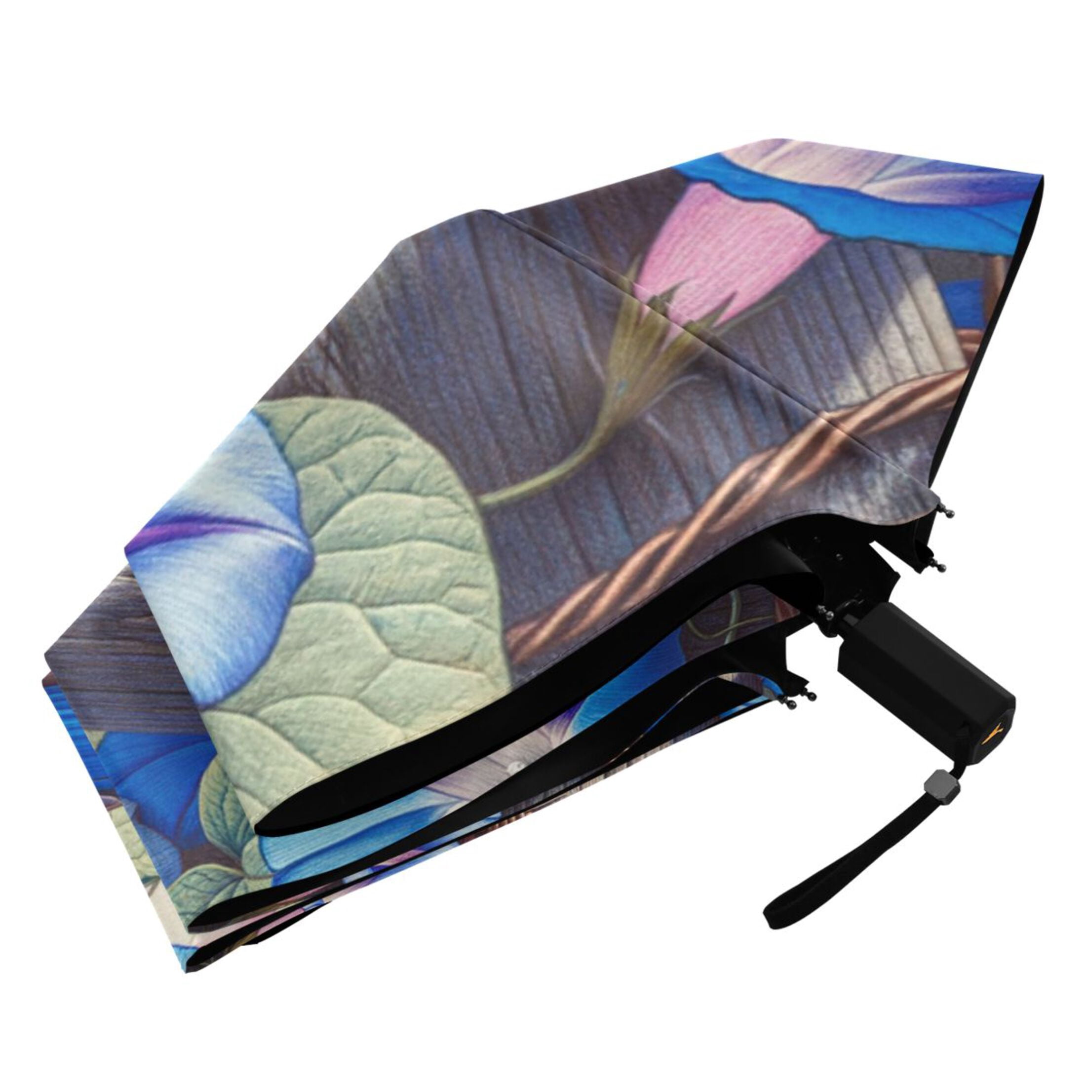 Compact Sun Umbrella Windproof Travel Umbrellas for Rain Strong Portable UV Protection Bluebirds on Wooden Fence and Flower