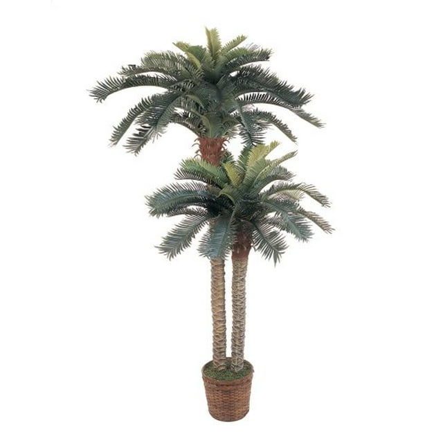 Nearly Natural 5033 Sago Palm Double Potted Silk Tree, 6-Feet and 4-Feet, Green