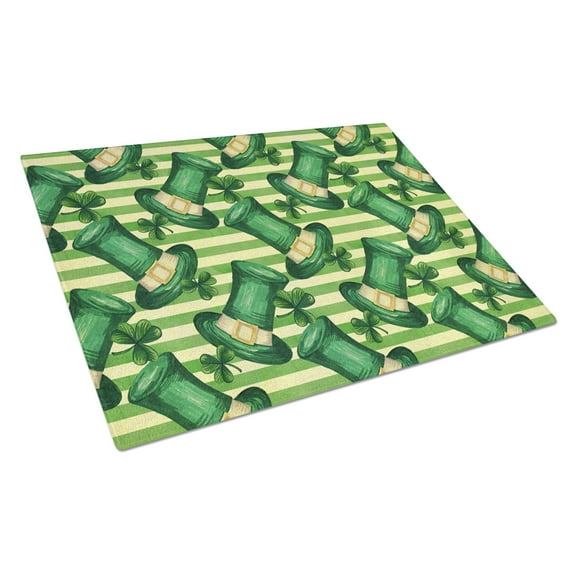 Caroline's Treasures Watercolor St Patrick's Day Leprechan Hat Glass Cutting Board Large