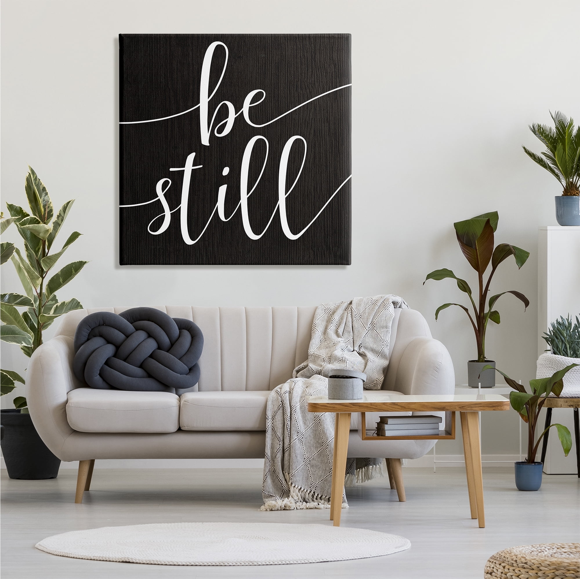 Stupell Industries Be Still Family Phrase Minimal Calligraphy Black White, 36 x 36, Design by Daphne Polselli