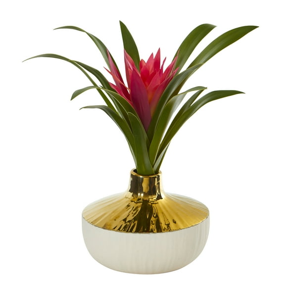 Nearly Natural 13in. Ginger Artificial Plant in Gold and Cream Elegant Vase