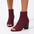 thumbnail image 2 of SACFOF Peep Toe Booties for Women Knit Pointed Toe Chunky Block Heels Breathable Sandals Summer Casual Slip On Dress Sock Booties US5-11, 2 of 6