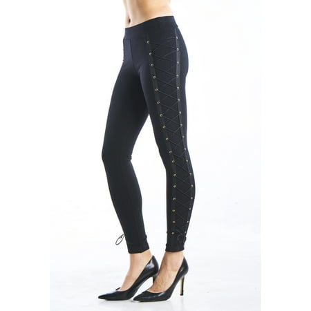 Ponte Skinny Pant - Ladies Ponte SKINNY Lace Up Design Pants