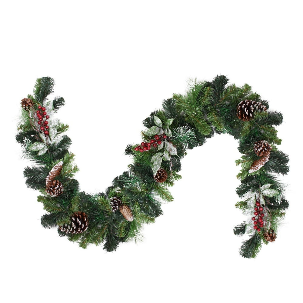 6' PreDecorated Frosted Pine Cone and Red Berry Artificial Christmas Garland Unlit Walmart