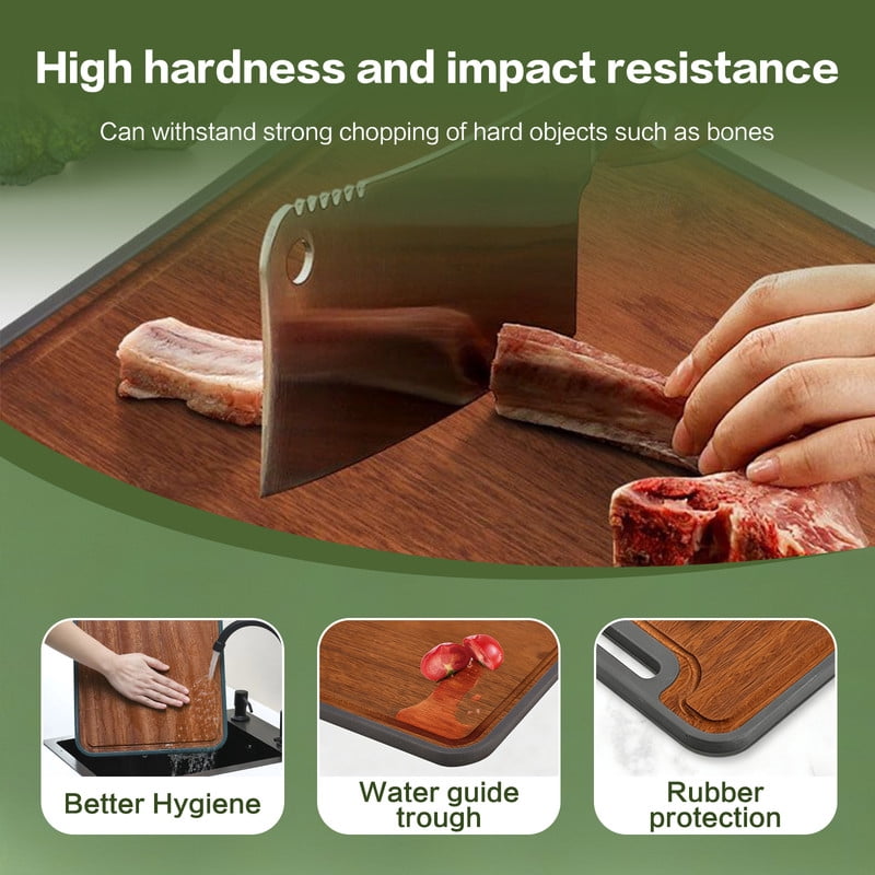 Titanium Cutting Board Double Sided, Wood Cutting Board for kitchen, Titanium & Ebony Wood Large Chopping Board for meat with Juice Groove for Meat & Veggies 15.7”x11”x0.6”