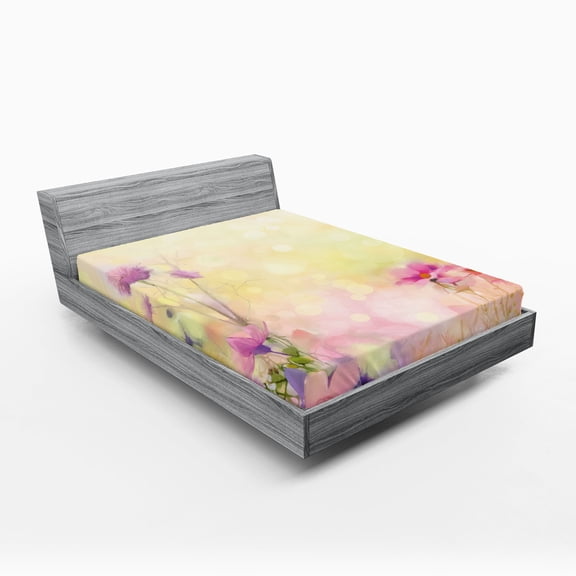 Ambesonne Pink Fitted Sheet, Vintage Magnolia Blooms, Full Size, Pink Pale Yellow