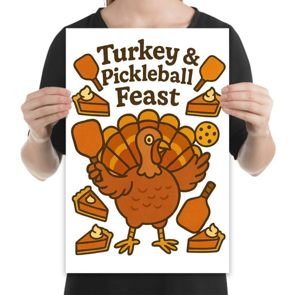 Thanksgiving Turkey Cheer Poster - Wall Decor for Pickleball Players Gift