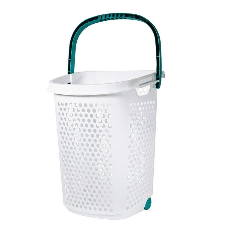 Round Collapsible Laundry Hamper with Handles, Teal & Orange