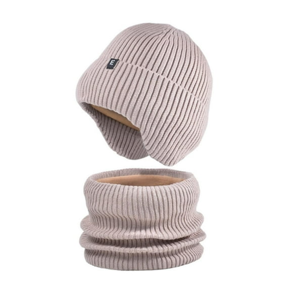Prolriy Beanies Hats Men Winter Hat Scarf Set Unisex Warm Knitted Hat and Circle Scarf Fleece Liner Cold Weather Scarf Hat Set Skiing Hat Thermal Neck Warmer Winter Hats for Women Beige