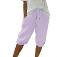 thumbnail image 2 of Stephy Linen Shorts for Women 2024 Trendy Knee Length Shorts Drawstring Elastic Waist Summer Casual Gym Shorts with Pockets, Purple, XL, 2 of 7