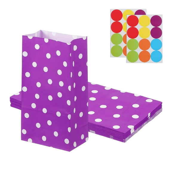 Uxcell Party Favor Bag, Mini Paper Candy Bags Gift Treat Celebration Halloween Goody Birthday Wedding Party with Stickers Purple Dotss 9.4 in