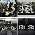 thumbnail image 2 of Yuyamidu Black Brown Cow Print Car Front Rear Seat Covers Full Set Cute Car Floor Mats Steering Wheel Cover Seat Belt Pads Coasters Handbrake Cover Set, 15 PCS, 2 of 6