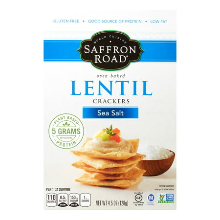 Saffron Road, Baked Lentil Crackers, Sea Salt, 4.5