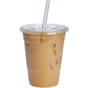 GUSTO 16 oz Clear Plastic Cups with Flat Lids, Disposable Drinking Cups for Iced Coffee, Milkshakes, Smoothies, 100 Count