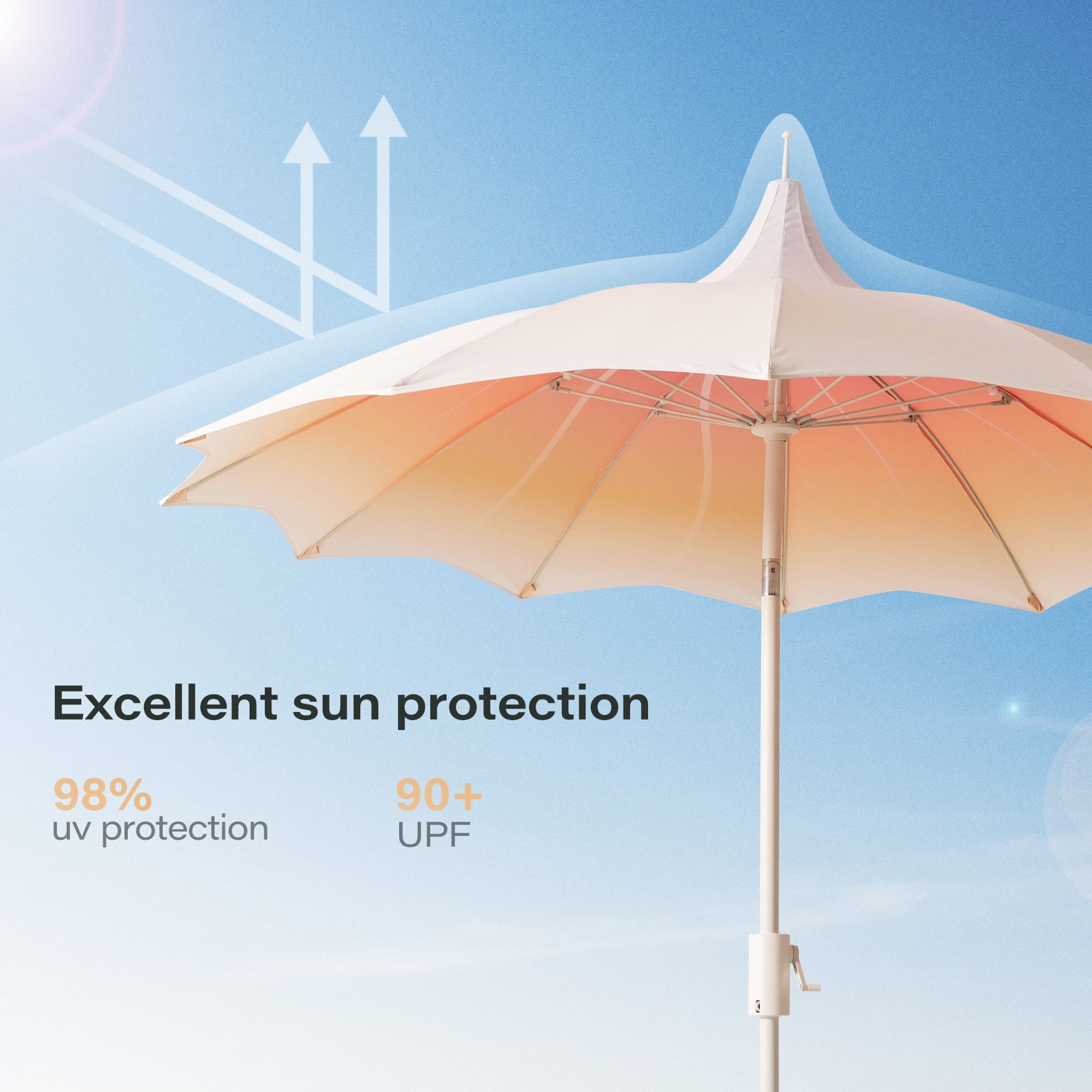 KAMEROUT 9ft Pagoda Patio Umbrella with Petal Shape Canopy, Market Umbrella with Push Button Tilt & Easy Crank, Gradient Beige