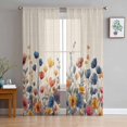 thumbnail image 3 of Sheer Curtains 96 inches Long, Blue and Yellow Poppy Watercolor Floral Plants Retro Linen Light Filtering Sheer Window Curtains Rod Pocket Voile Drapes for Bedroom Living Room, 52"W x 96"L 2 Panels, 3 of 7