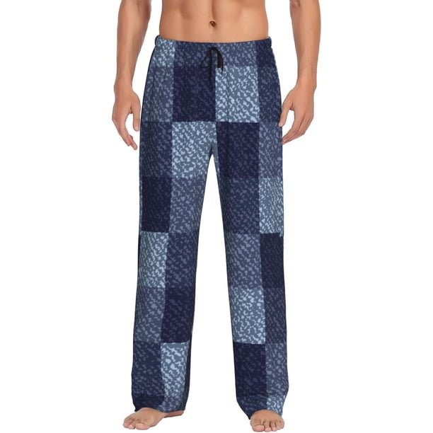 Fotbe Blue Gingham Buffalo Check Pantalones de Pijama para Hombre, Pantalones de Dormir, Pantalones de Casa con Cintura Ajustable y Bolsillos-Medium