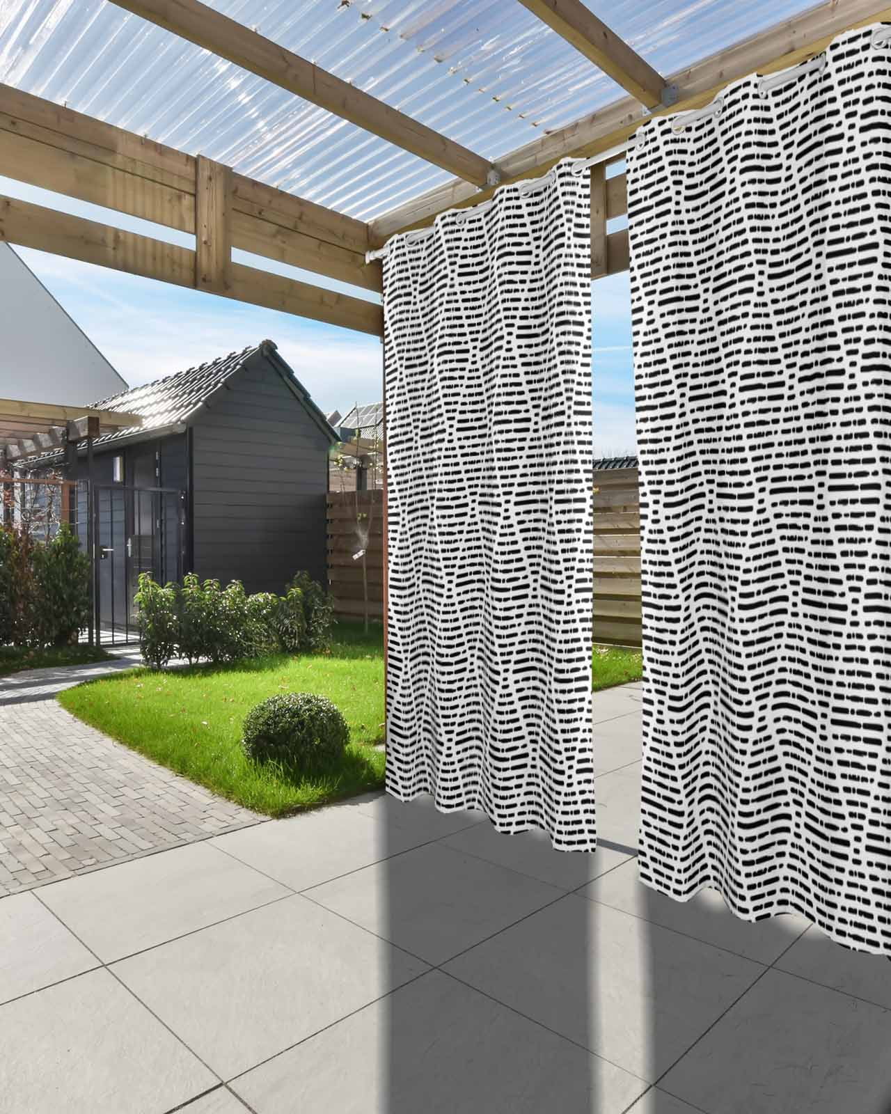 Black White Outdoor Curtains for Patio, Modern Abstract Art Farmhouse Privacy Drapes Grommet Waterproof Outside Curtains for Porch/Cabana/Balcony 54"x 108", 1 Panel