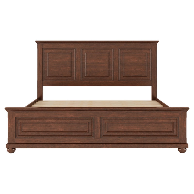 Mirightone King Size Farmhouse Bed Frame with Charging Station, Tall Headboard & Footboard, Solid Wood Platform Bed, No Box Spring Needed, Noise-Free,Walnut