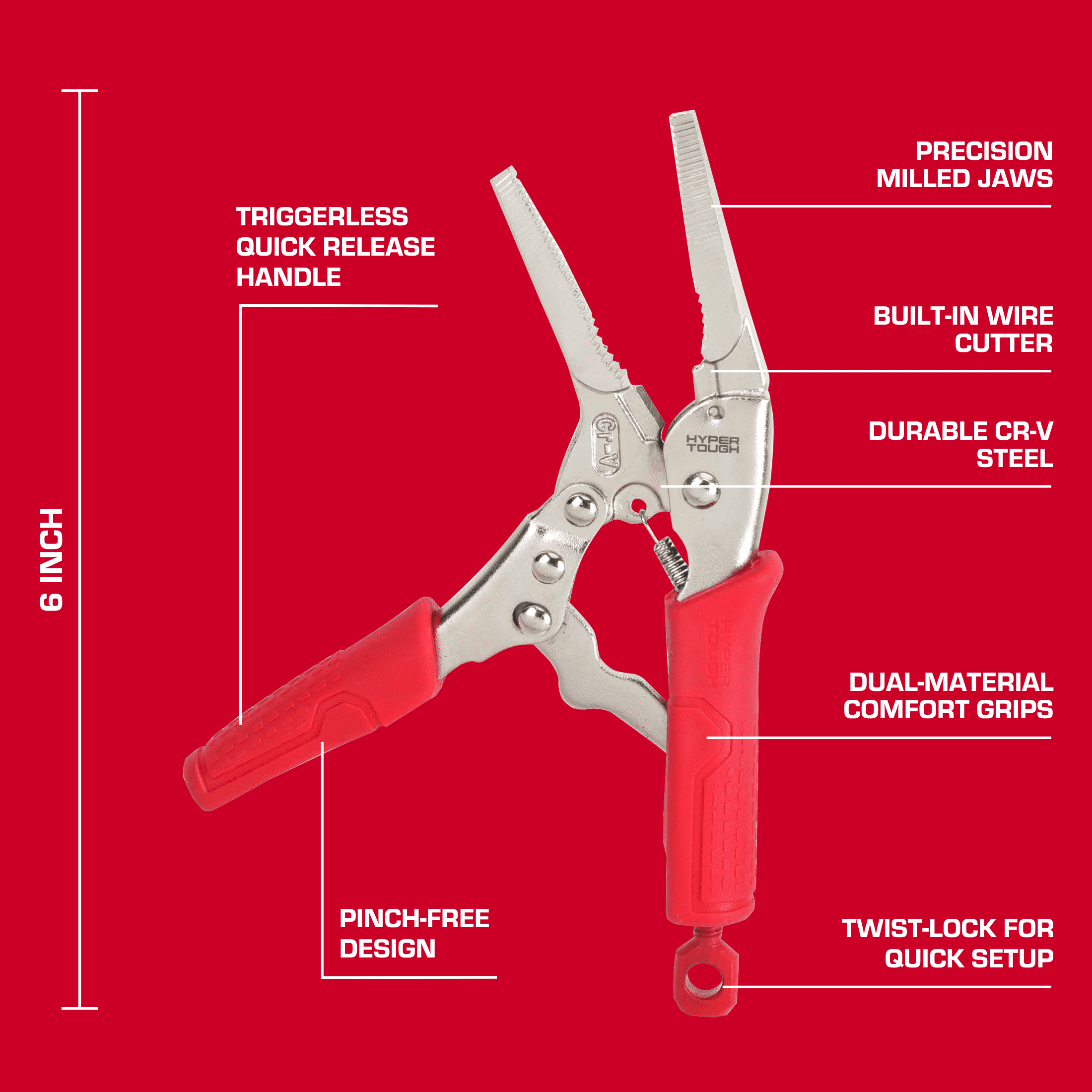 Hyper Tough 6-inch Long-Nose Locking Pliers with Triggerless