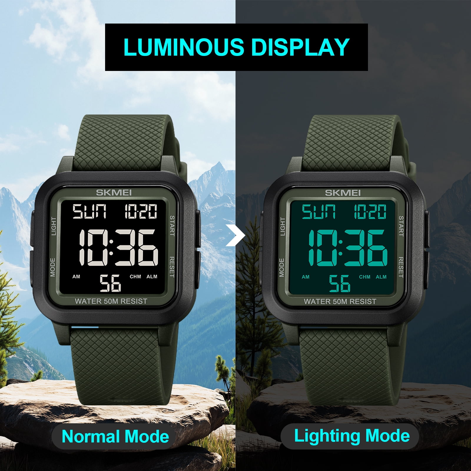SKMEI Men Digital Sports Watch Ultra-Thin Large Face Waterproof Wrist Watches for Men with Stopwatch Countdown Timer Alarm Function Dual Time LED Back Light