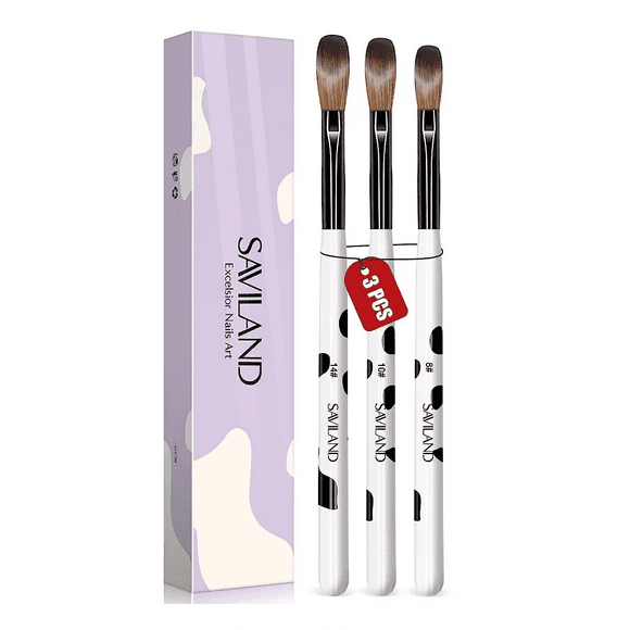 Pinceles De Uñas Acrílico 81014 Y 3d 3 Pzs, Color Negro con Blanco