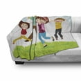 thumbnail image 3 of Family Soft Flannel Fleece Blanket, Family Jumping on Grass at the Park Spring Mom Dad and Kids Parenthood States Print, Cozy Plush for Indoor and Outdoor Use, 50" x 60", Multicolor, by Ambesonne, 3 of 6