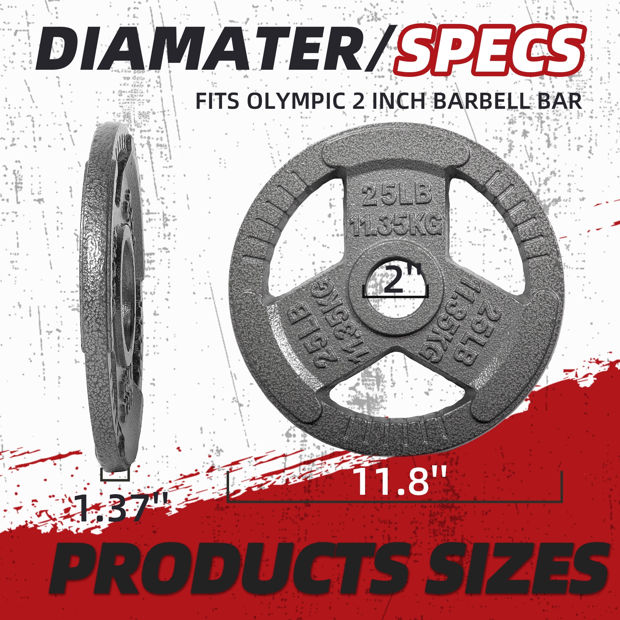 FlexWave 2" Olympic Cast Iron Weight Plates, 2.5-45 lb Set, Rust-Proof Enamel Coating & Tri-Grip Handles, Home & Commercial Gym
