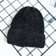 thumbnail image 5 of Gorros de lana para hombres y mujeres, gorros gruesos de invierno, medias cálidas, gorro de lana de chenilla con panel claro de color sólido, 5 of 5