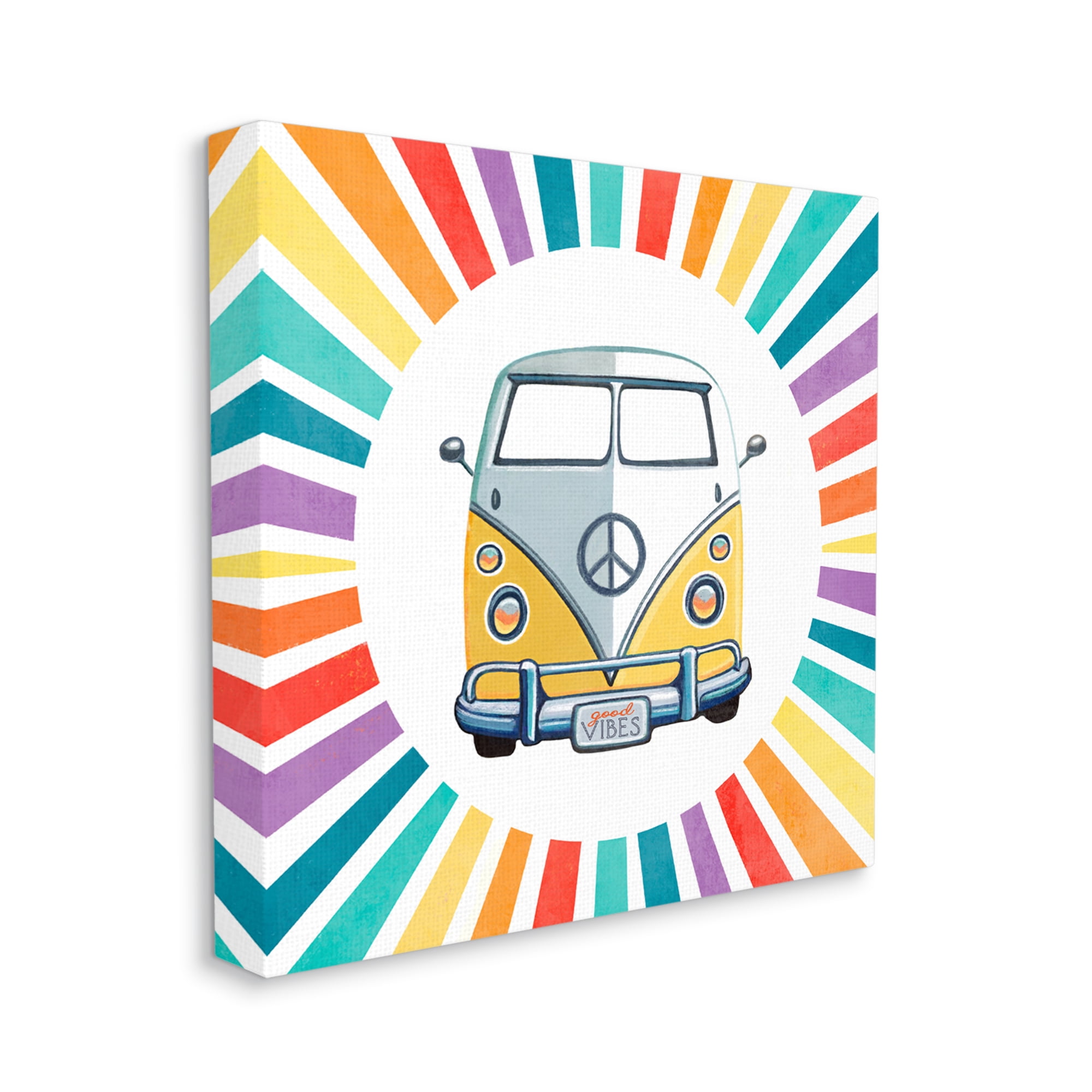 Stupell Industries Good Vibes Hippie Retro Camper Bus Rainbow Stripes,36 x 36, Design by Elizabeth Tyndall