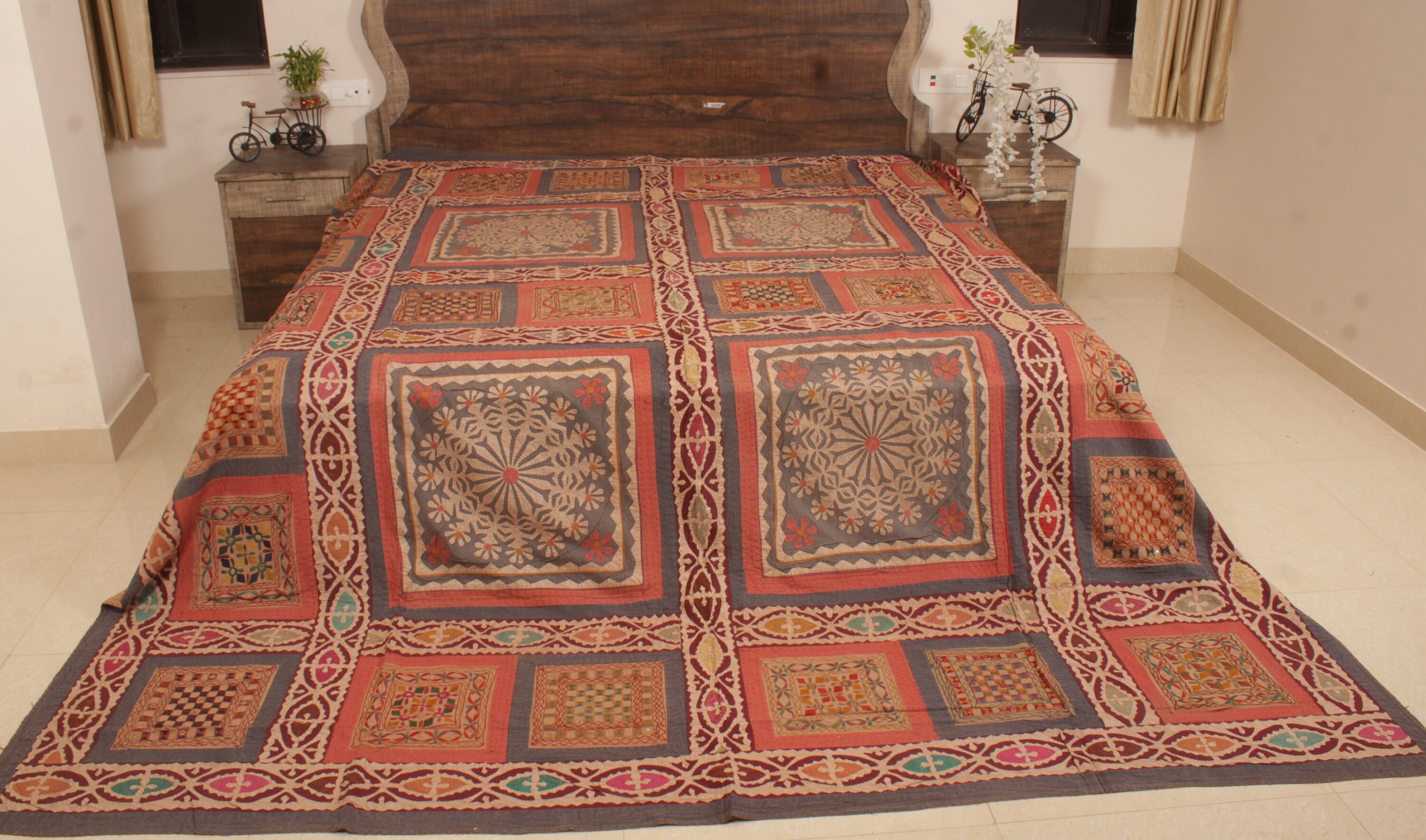 OzarkTextile Multicolor Patchwork Kantha Cotton Quilt, Breathable