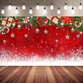 thumbnail image 1 of Fondo de fotografía navideña, fondo de fotografía navideña con copos de nieve de tela de invierno, fondo de fotografía navideño rojo con adornos navideños, 1 of 5
