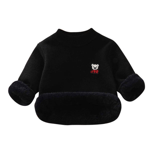 Suéter Para Niños Otoño Invierno Niños Jersey De Cuello Redondo Suéter Grueso De Felpa Negro Odeerbi LM103-6474