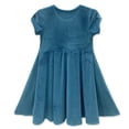 thumbnail image 2 of Millie Loves Lily Girls' Teal Rib Velour Short Sleeve Dress With Bow Waistband,Big Girls, Size 10, 2 of 6