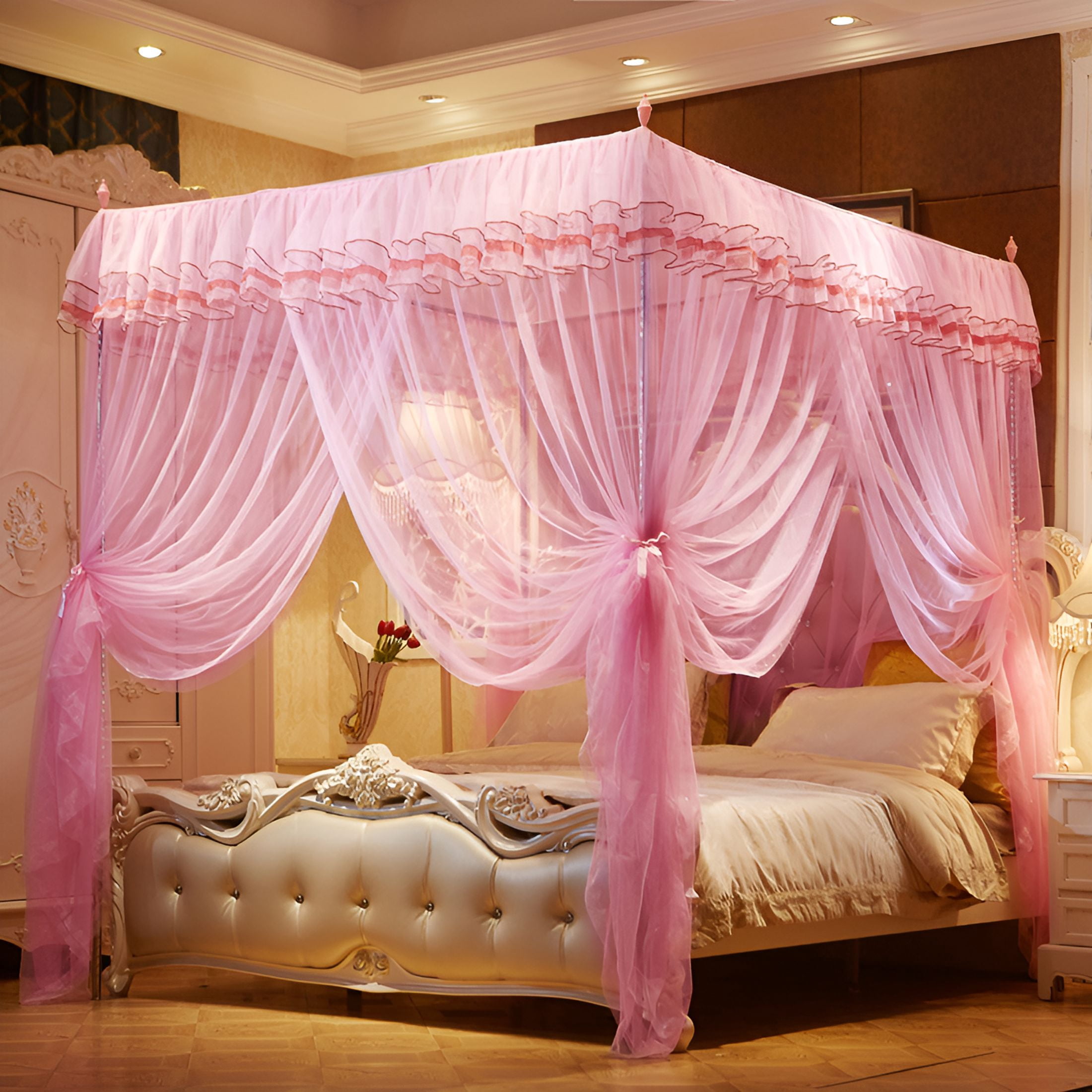 AUQ Canopy Bed Curtains,Mesh Bed Canopy,Breathable Bed Canopy for Girls Bed Canopy Curtains